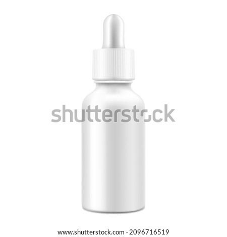 Glossy white nasal dropper bottle, isolated on white background. Medical containers. Realistic packaging mockup template. 3d Vector illustration.