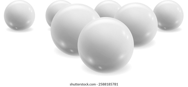 Glossy white spheres creating an abstract composition on a clean white background, evoking a sense of minimalism and elegance while emphasizing modern design and geometric shapes