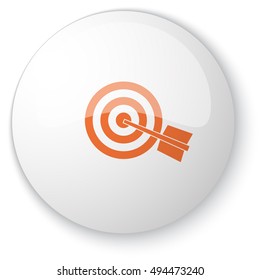 Glossy white web button with orange Target icon on white background