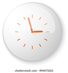 Glossy white web button with orange Clock icon on white background