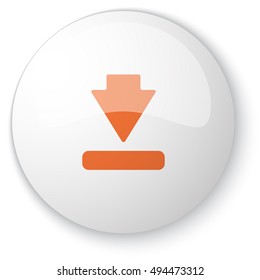 Glossy white web button with orange Download icon on white background