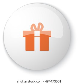 Glossy white web button with orange Gift  icon on white background