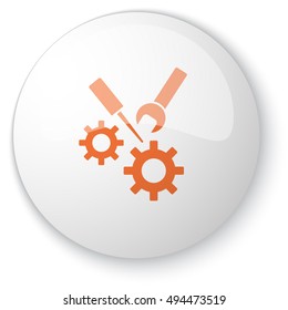 Glossy white web button with orange Service icon on white background