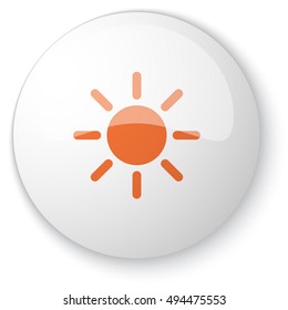 Glossy white web button with orange Sun icon on white background