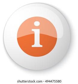 Glossy white web button with orange Information icon on white background