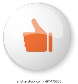 Glossy white web button with orange Thumb Up icon on white background