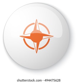 Glossy white web button with orange Compass Rose icon on white background