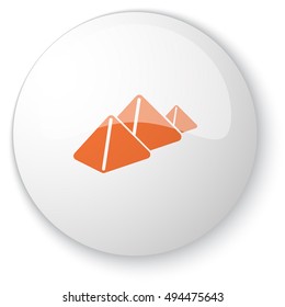 Glossy white web button with orange Pyramids icon on white background