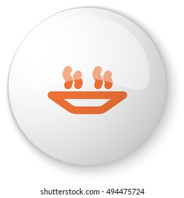 Glossy white web button with orange Hot Meal icon on white background