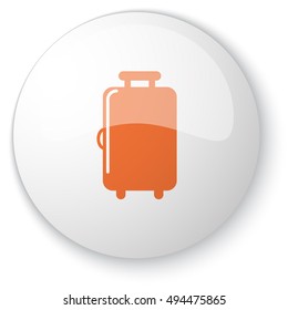 Glossy white web button with orange Luggage icon on white background
