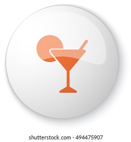 Glossy white web button with orange Cocktail icon on white background