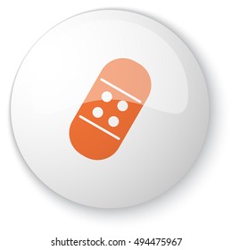 Glossy white web button with orange Adhesive Bandage icon on white background