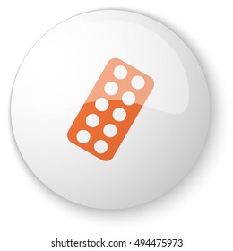 Glossy white web button with orange Tablet Strip icon on white background