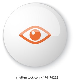 Glossy white web button with orange Eye icon on white background
