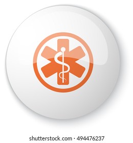 Glossy white web button with orange Medical  icon on white background
