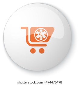 Glossy white web button with orange Pharmacy Store icon on white background