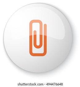 Glossy white web button with orange Paper Clip icon on white background
