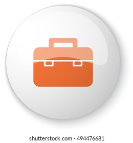 Glossy white web button with orange Briefcase icon on white background