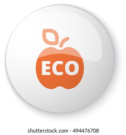Glossy white web button with orange Apple icon on white background