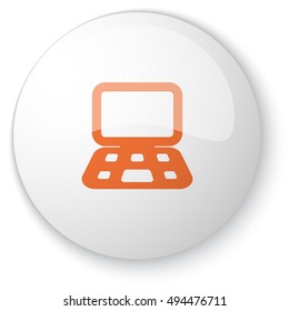 Glossy white web button with orange Computer icon on white background