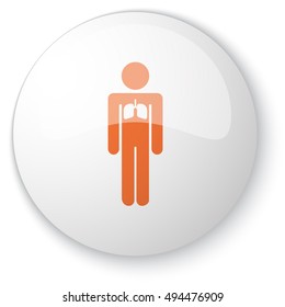 Glossy white web button with orange Lungs icon on white background