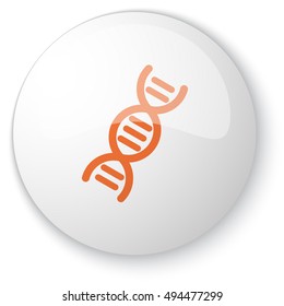 Glossy white web button with orange Dna icon on white background