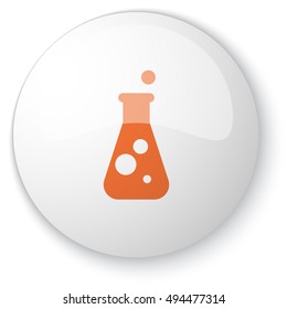 Glossy white web button with orange Conical Flask icon on white background