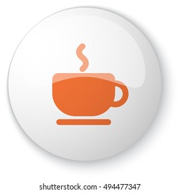 Glossy white web button with orange Coffee icon on white background
