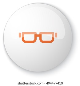 Glossy white web button with orange Glasses icon on white background