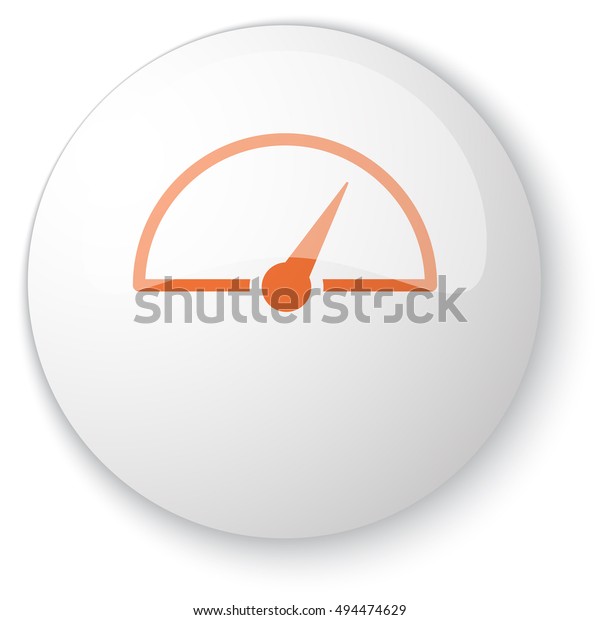 Glossy white web button with orange Speed\
Meter icon on white\
background
