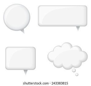 Glossy White Word Bubbles - Set of 4 glossy white word bubbles. Created with blends and simple gradients. Each word bubble is on its own separate layer for easy editing.