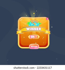 Glossy Winner Pop Up  In Orange Colors For Games UI Or Web , E-Commerce Vector Design