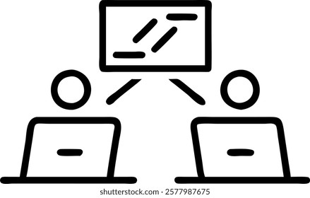 Glossy Workspace with Interactive Board and Laptops concept as A glossy workspace with an interactive board and laptops set up for a creative brainstorming session. The high tech t