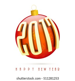 Glossy Xmas Ball with 3D text 2017 on white background for Happy New Year celebration.