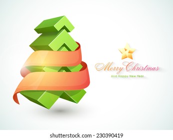 Glossy X-mas tree covered by ribbon for Merry Christmas and Happy New Year celebrations. 