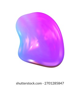 Glossy Y2K 3D chrome shape with soft metallic hue. Holographic reflections and smooth lines define a radiant 3D chrome y2k shape.