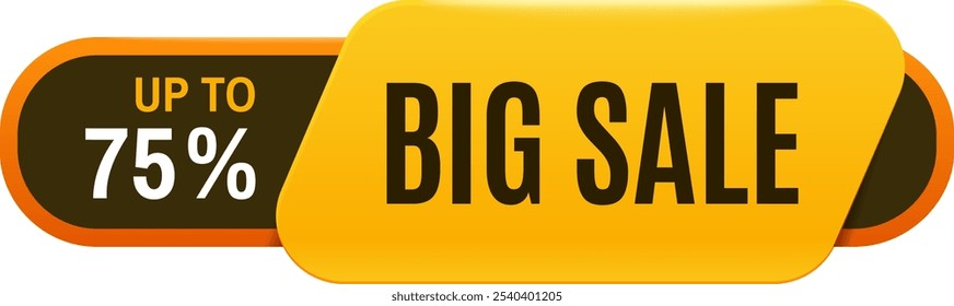 Glossy amarelo e preto grande venda sinal oferecendo descontos até setenta e cinco por cento de desconto, perfeito para atrair clientes