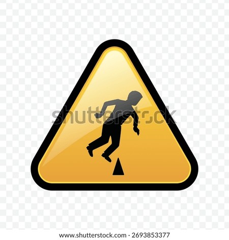 Glossy yellow and black vector warning sign for trip hazard or obstruction safety alert
