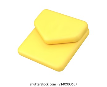 Sobre amarillo brillante colocado diagonalmente nuevo mensaje notificación en línea Icono 3d ilustración vectorial isométrica. Aplicación de alerta de ciberespacio de la interfaz móvil del botón de chat de correo electrónico de entrada realista