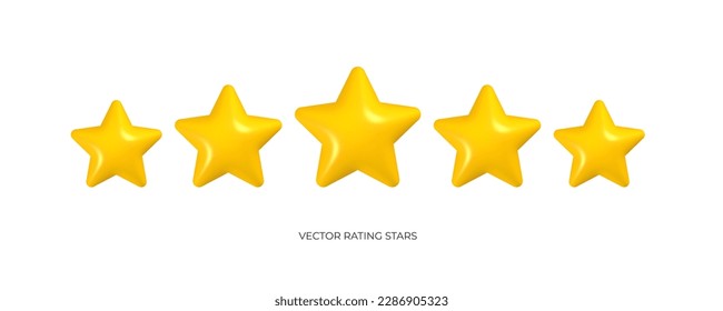 Cinco estrellas amarillas brillantes. Iconos de comentarios de calificación de clientes. Ilustración del vector