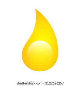Glossy yellow liquid drops as juice, paint, oil or cosmetic, transparent and opaque. Oil drop isolated on white background.