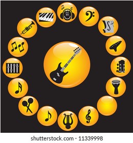 Glossy yellow music icons (vector)