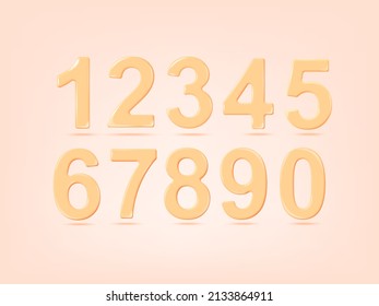 Glossy Yellow Numbers on Pink Background. Math Typeface. Realistic 3d Trendy Render. Vector Illustration