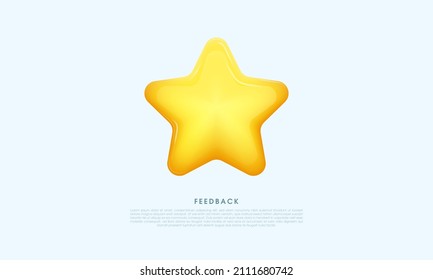 Glossy Yellow Star rate review  of customer experience about quality service. Excellent feedback concept on blue background with flat design ranking icon symbol. Vector Illustration.