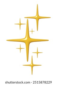 Ilustração vetorial de estrelas amarelas brilhantes em estilo 3D, com brilhos brilhantes e abstratos. Perfeito para projetos de luxo, decorações festivas, temas de férias e projetos criativos, estética moderna