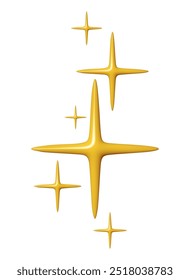 Glossy yellow stars vector illustration in 3D style, featuring shiny, abstract sparkles. Perfect for luxury designs, festive decorations, holiday themes, and creative projects with an elegant