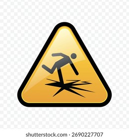 Sinal de aviso triângulo amarelo brilhante para risco de queda, superfície fraca ou piso escorregadio