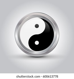 glossy Ying yang symbol, vector illustration with shadow