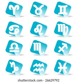 glossy zodiac signs vector icon set