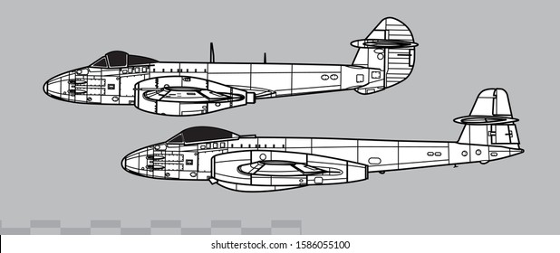 Gloster Meteor F. Vector drawing of vintage jet military aircraft. Side view. Image for illustration.